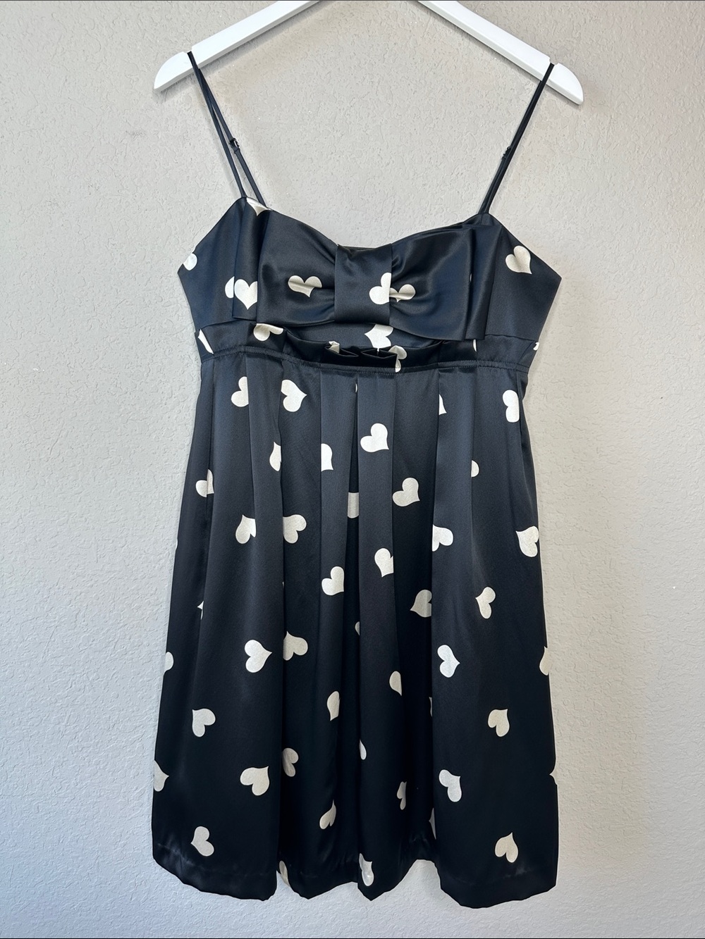 Betsy Johnson Vintage 100% Silk Y2K Babydoll Dress Size 10 Black White Hearts